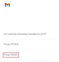 Anbieterauswahl "Sonstige" mit markierter Option "Privat (IMAP)"