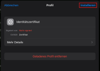 iOS Profilanzeige mit markiertem Button "Installieren"