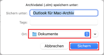 Archivdatei erstellen mit markierter Option zum Auswählen des Ablageortes