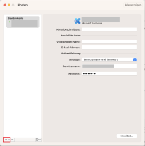 Outlook Kontenübersicht mit markiertem "+" Symbol