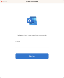 Outlook E-Mail einrichtung mit Feld zur Eingabe der Mailadresse