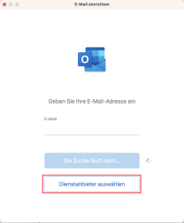 Outlook E-Mail-Einrichtung mit markiertem Button "Dienstanbieter auswählen"