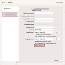 IMAP-Kontoeinstellungen mit markiertem Button "Weitere Optionen"