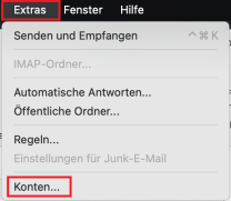 Outlook Menüleiste mit markiertem Reiter "Extras"; Details in der Beschreibung