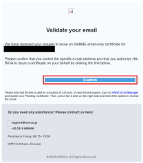 Harica Mailvalidierung mit markiertem Button "Confirm"
