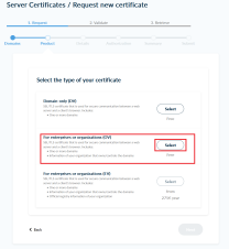 Produktübersicht mit markiertem Produkt "For enterprises and organizations (OV)"