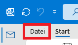 Outlook Menüleiste mit mrkiertem Reiter "Datei"