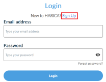 Harica Login mit markierter Option "Sign up"