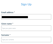 Registrierung mit Feld für Mailadresse, Name und Nachname
