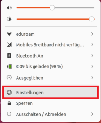 Drop-Down Menü mit markierter Option "Einstellungen"