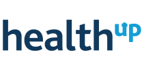 Logo mit der Aufschrift: Health Up in dunkel-und hellblau
