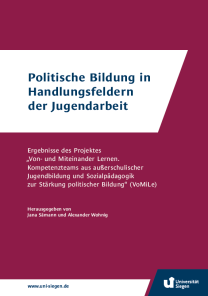 Cover der PDF-Broschüre "Politische Bildung in Handlungsfeldern der Jugendarbeit."