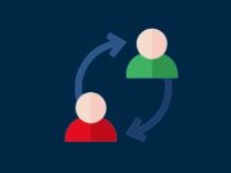 A picture of two person who are connected through two arrows