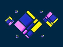 A dark blue background in which there are some purple and yello rectangles