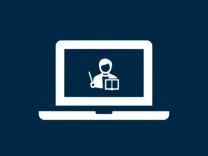 A compter screen in which is shown a person with a book in hand while he or she is teaching