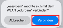 iOS Pop-up Verbindungsanfrage und markiertem Button "Verbinden"