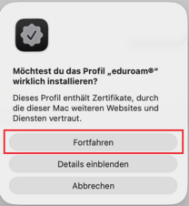 MacOS Installationsabfrage mit markiertem Button "Fortfahren"