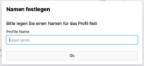 Pop-up für Namensvergabe easyroam Profil