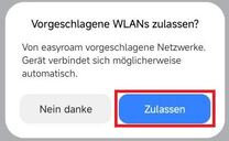 Android Pop-up Verbindungsabfrage mit markiertem Button "Zulassen"