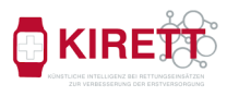 Das Logo von KIRETT, bestehend aus dem roten Schriftzug neben einem Roten Wearable.