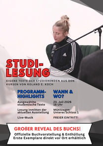 Flyer der studentischen Lesung am 23.07.2026 um 18:00 Uhr im MGKSiegen