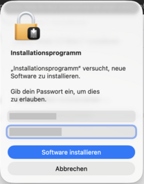 Installationsprogramm mit Feld zur Eingabe des Gerätepasswortes