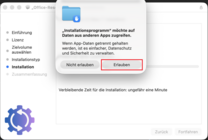 Zugriffsabfrage Installationsmanager mit markiertem Button "Erlauben"