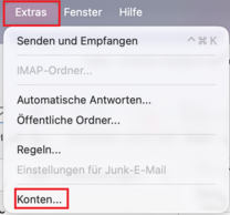 Menüleiste MacOs mit geöffneter Option "Extras"