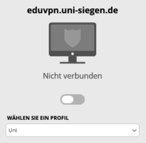 eduvpn Profilauswahl mit ausgewählen "uni" Profil