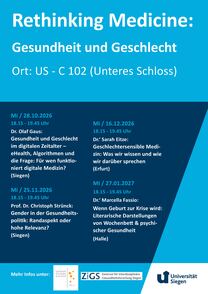 Plakat für die Veranstaltungsreihe "Rethinking Medicine: Gesundheit und Geschlecht"