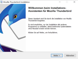 Thunderbird Installationsmanager mit markiertem "Weiter" Button