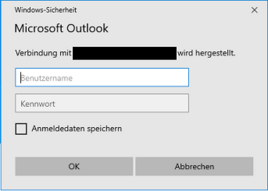 Windows Sicherheitabfrage für Microsoft Outlook mit Feld für Benutzername + Domäne und Passwort