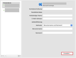 Outlook Kontenübersicht zum Standardkonto mit markiertem Button "Erweitert"