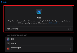 Mail-Einstellungen mit markierterm Option "Mail-Accounts"