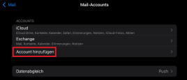 Mail-Accounts mit markierter Option "Account hinzufügen"