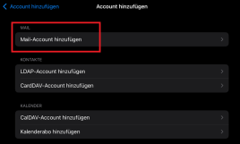 Account hinzufügen mit markierter Option "Mail-Account hinzufügen"