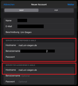 IMAP Account Konfiguration; Details in der Beschreibung