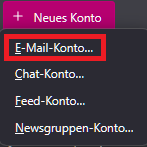 Neues Konto Menü mit markierter Option "E-Mail-Konto"