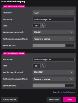 E-Mail Konfiguration; Details in der Beschreibung