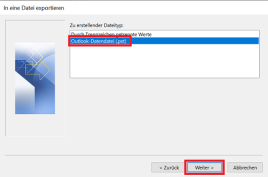 Import/Export Assistent mit markiertem Dateityp "Outlook-Datendatei (.pst)"