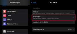 iOS Systemeinstellungen "Mail" mit markierter Option "Accounts"