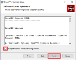 OpenVPN Connect Installationsmanager mit Lizenzvereinbarung; Details in der Beschreibung