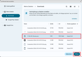 ChromeOs Downloadordner mit markiertem heruntergeladenem easyroam Profil