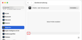 MacOs Geräteverwaltung mit markiertem "+"-Button