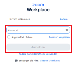 Zoom Anmeldefenster mit Feld zur Eingabe des Passworts