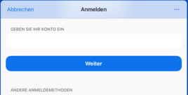 Zoom Anmeldefenster auf Mobilgerät mit Feld ur Eingabe der Mailadresse
