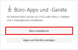 Office Downloadseite mit markiertem Button "Büro installieren"