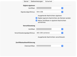 Erweiterte Einstellungen Reiter "Sicherheit"; Details in der Beschreibung
