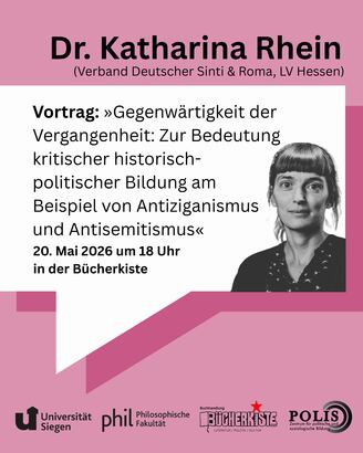 Poster Gegenwärtigkeit der Vergangenheit. Abgebildet ist Dr. Katharina Rhein