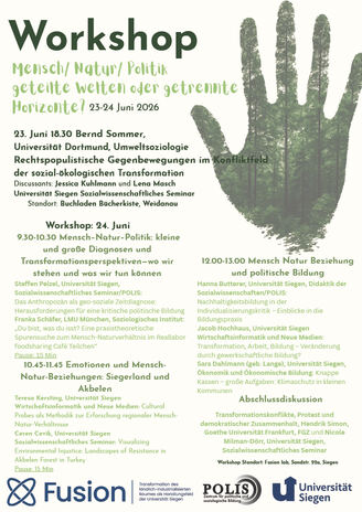 Poster zum Workshop. Abgebildet sind die verschiedenen Vorträge.